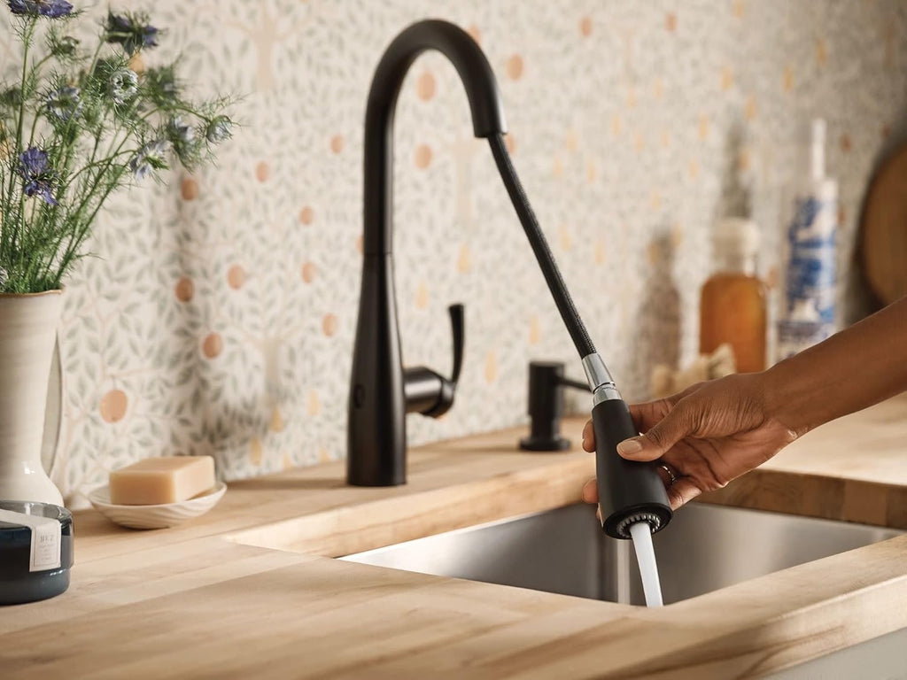 Moen Essie MotionSense Wave Touchless Kitchen Faucet Matte Black 87014EWBL | Pulldown Sprayer with Soap Dispenser & Power Clean