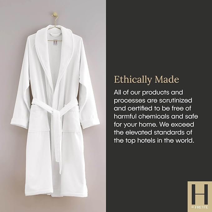 H by Frette Shawl Collar Bathrobe with Piping | Luxury Hotel-Style Cotton Bathrobe