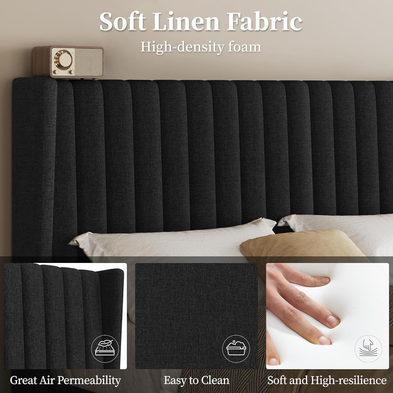 Yaheetech Upholstered Queen Platform Bed | Fabric Headboard with Wingback Design – No Box Spring Needed