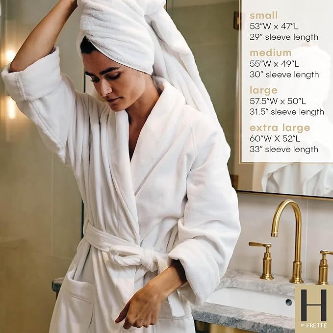 H by Frette Shawl Collar Bathrobe with Piping | Luxury Hotel-Style Cotton Bathrobe