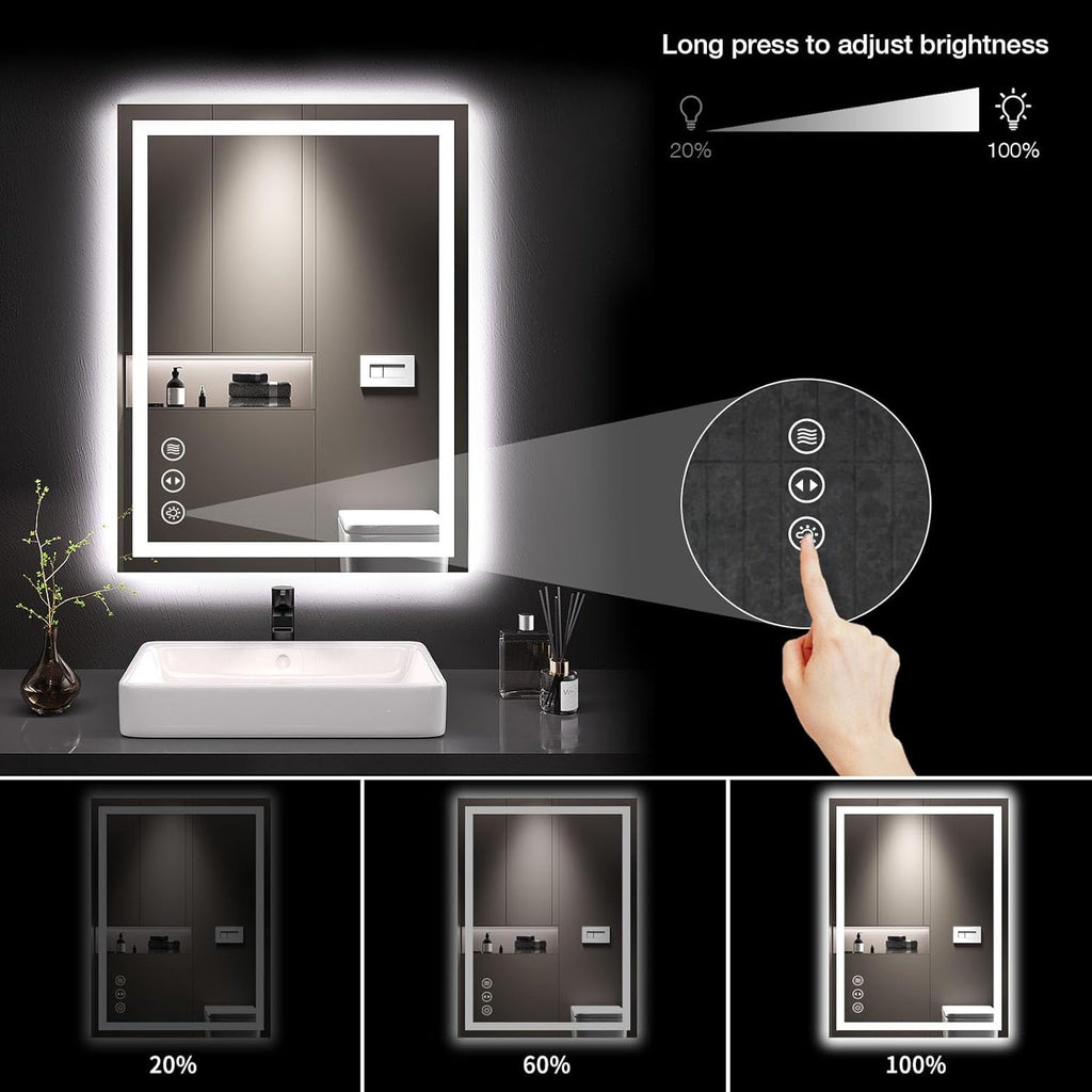 24” x 32” LED Smart Bathroom Mirror | Backlit + Front Lit Anti-Fog Dimmable Vanity Mirror