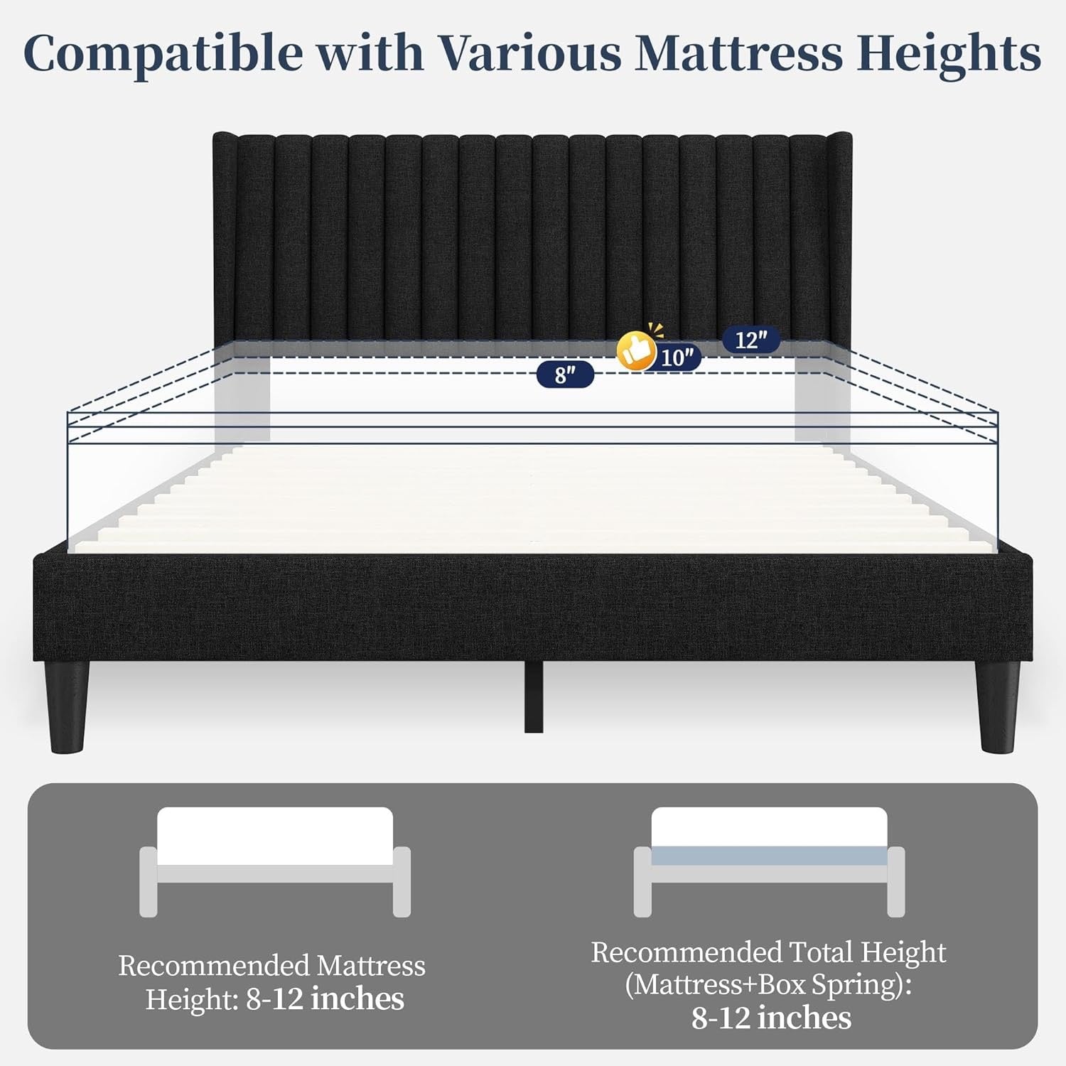 Yaheetech Upholstered Queen Platform Bed | Fabric Headboard with Wingback Design – No Box Spring Needed