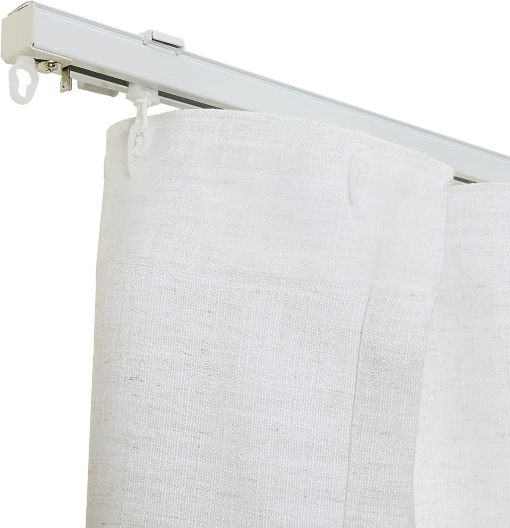 TWOPAGES Custom Ripple Fold Linen Curtains with Ceiling Track Kit – Light Filtering Designer Drapery