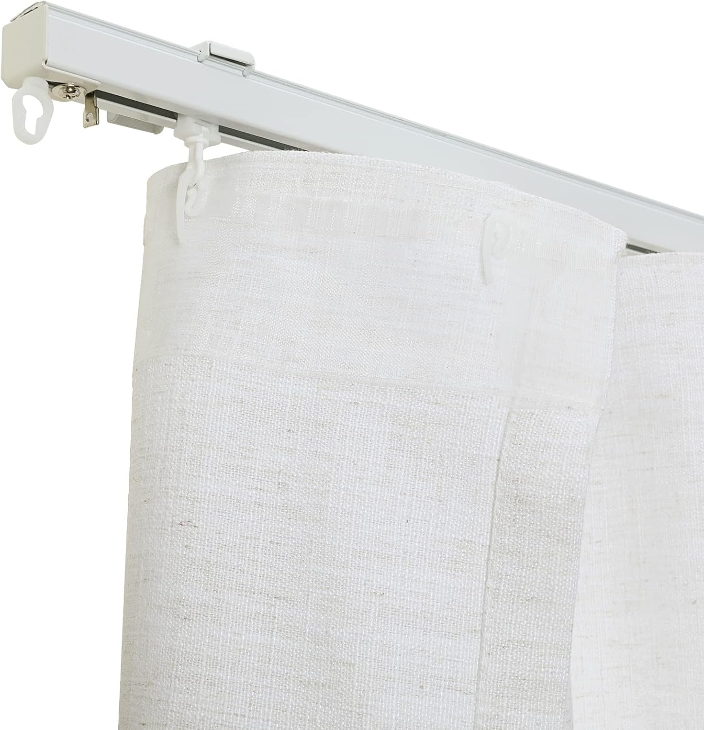 TWOPAGES Custom Ripple Fold Linen Curtains with Ceiling Track Kit – Light Filtering Designer Drapery