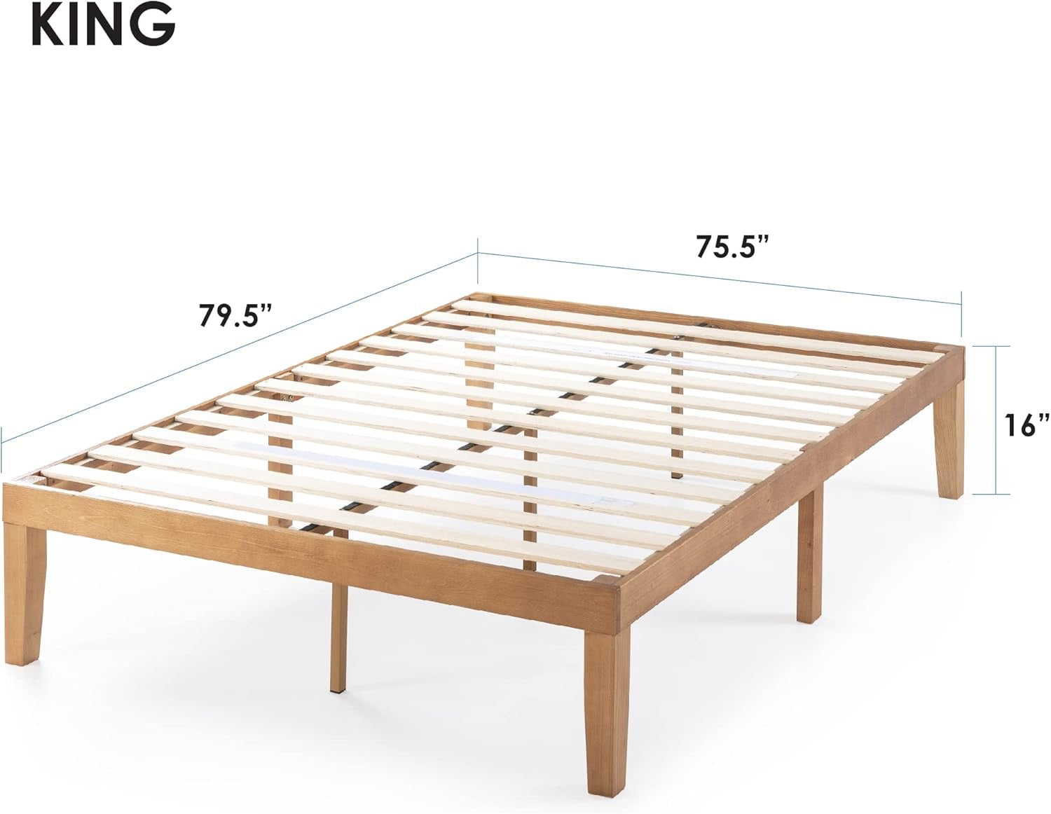 Mellow Naturalista Classic 16" Solid Wood King Platform Bed | Natural Pine Frame with Wooden Slats