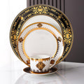 8 Piece Bone China Dinnerware Set for 2 Gold Rim | Elegant Plates Cups and Saucers Scratch Resistant Dishwasher Safe