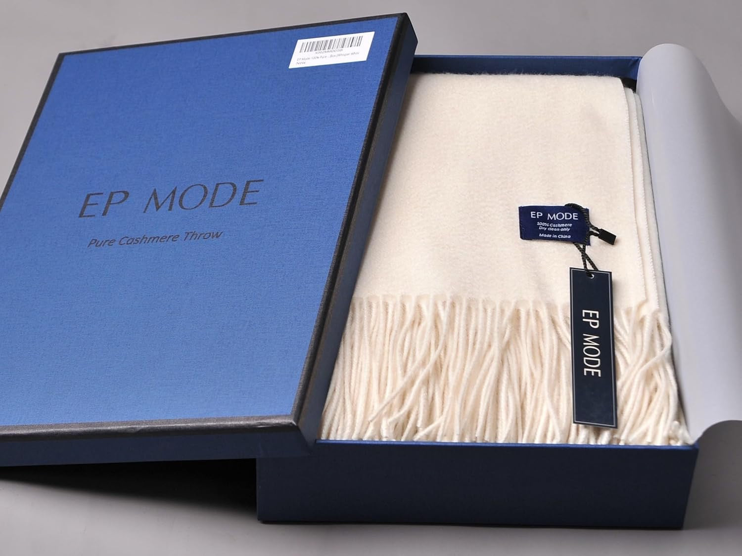 EP Mode 100% Pure Cashmere Throw Blanket | Whisper White Luxury Sofa & Bed Throw