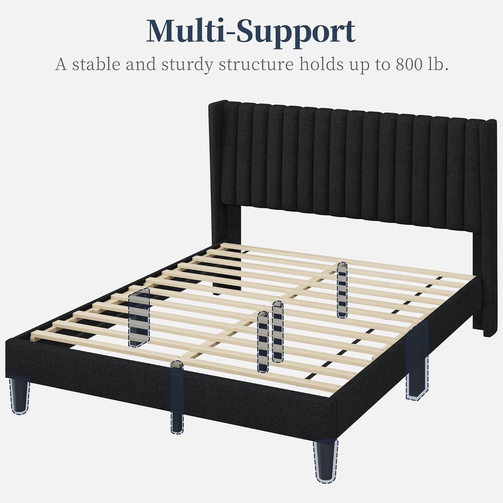 Yaheetech Upholstered Queen Platform Bed | Fabric Headboard with Wingback Design – No Box Spring Needed
