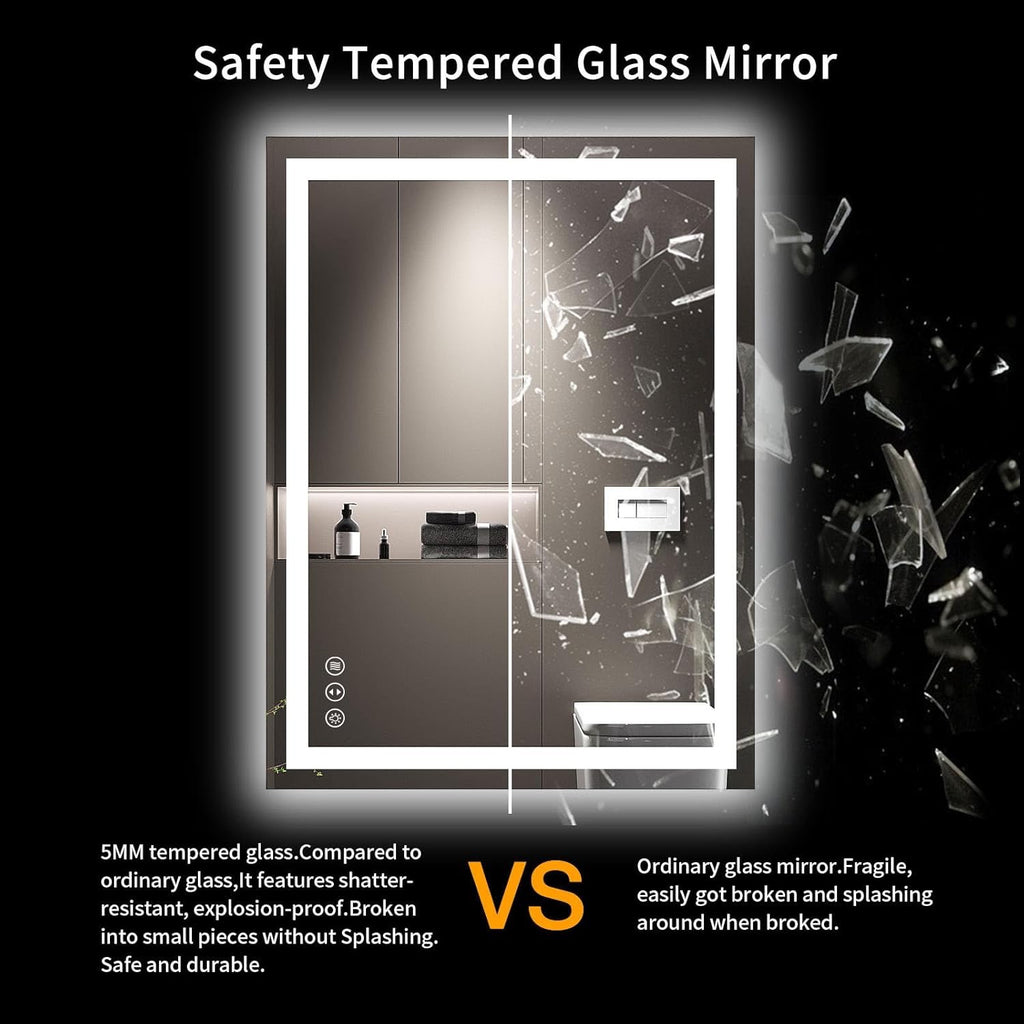 24” x 32” LED Smart Bathroom Mirror | Backlit + Front Lit Anti-Fog Dimmable Vanity Mirror