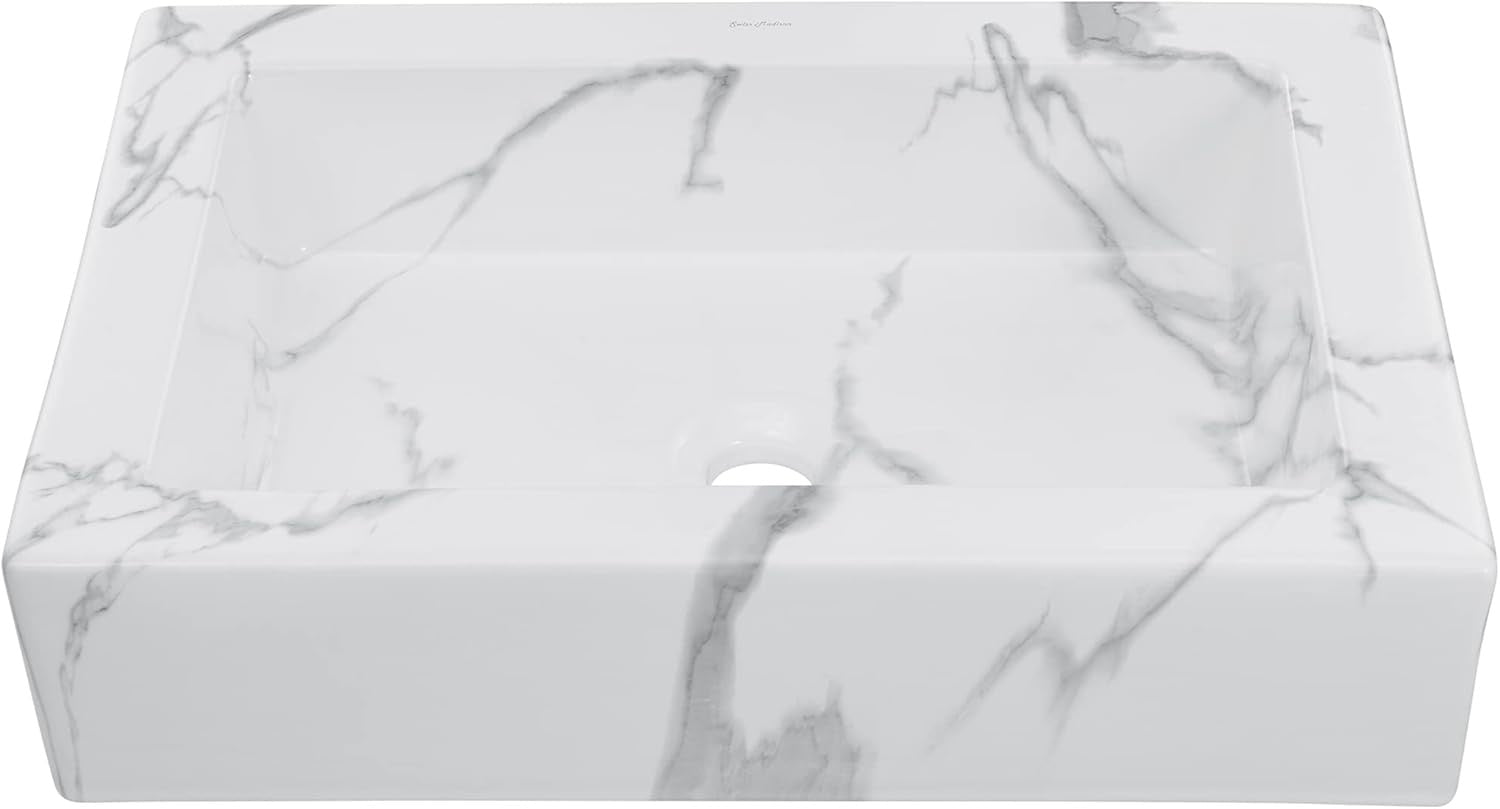 Voltaire 22” White Marble Ceramic Vessel Sink | Sculptural Bathroom Basin