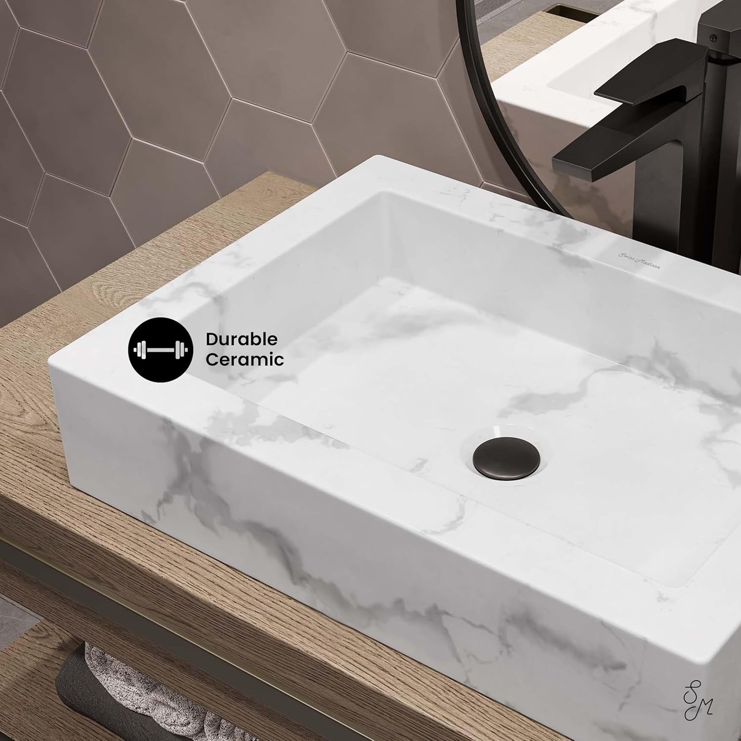 Voltaire 22” White Marble Ceramic Vessel Sink | Sculptural Bathroom Basin