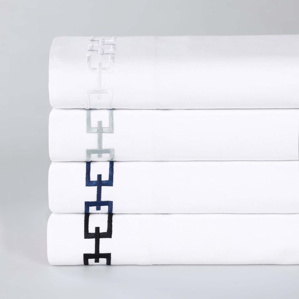 Superior Embroidered Cotton Queen Sheet Set | White & Black Chain Links Design Deep Pocket Sheets