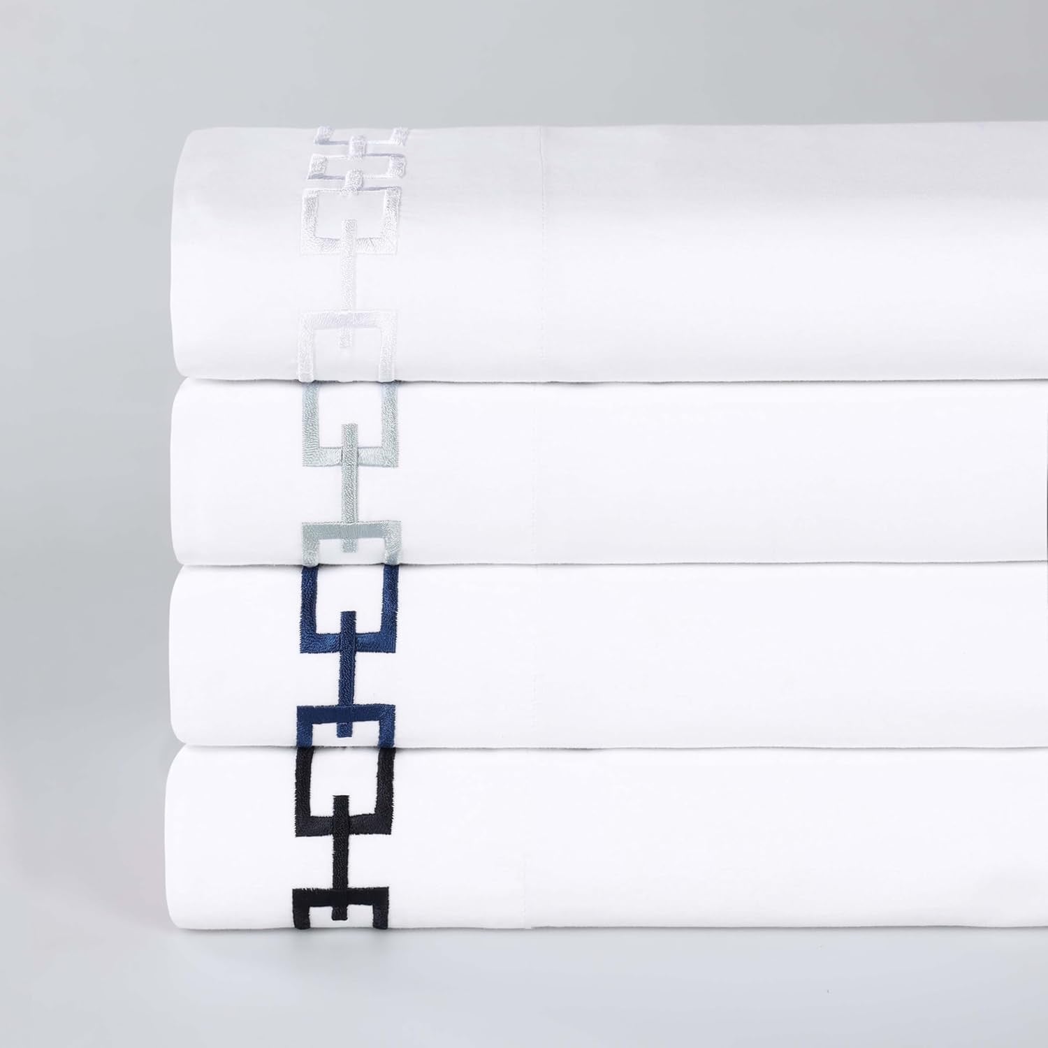 Superior Embroidered Cotton Queen Sheet Set | White & Black Chain Links Design Deep Pocket Sheets