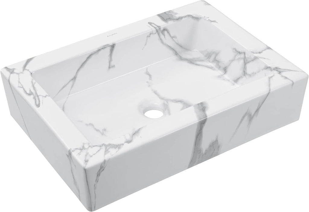 Voltaire 22” White Marble Ceramic Vessel Sink | Sculptural Bathroom Basin