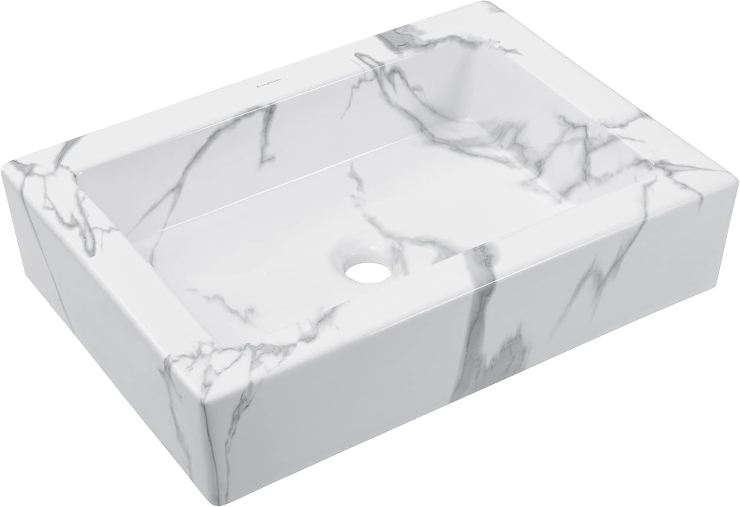 Voltaire 22” White Marble Ceramic Vessel Sink | Sculptural Bathroom Basin