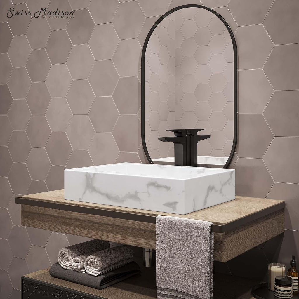 Voltaire 22” White Marble Ceramic Vessel Sink | Sculptural Bathroom Basin