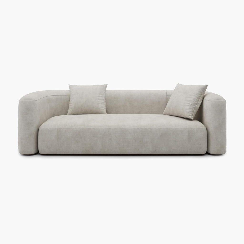 Acanva Luxury Curved Velvet Sofa (3-Seater) | Modern Minimalist Cream Upholstery