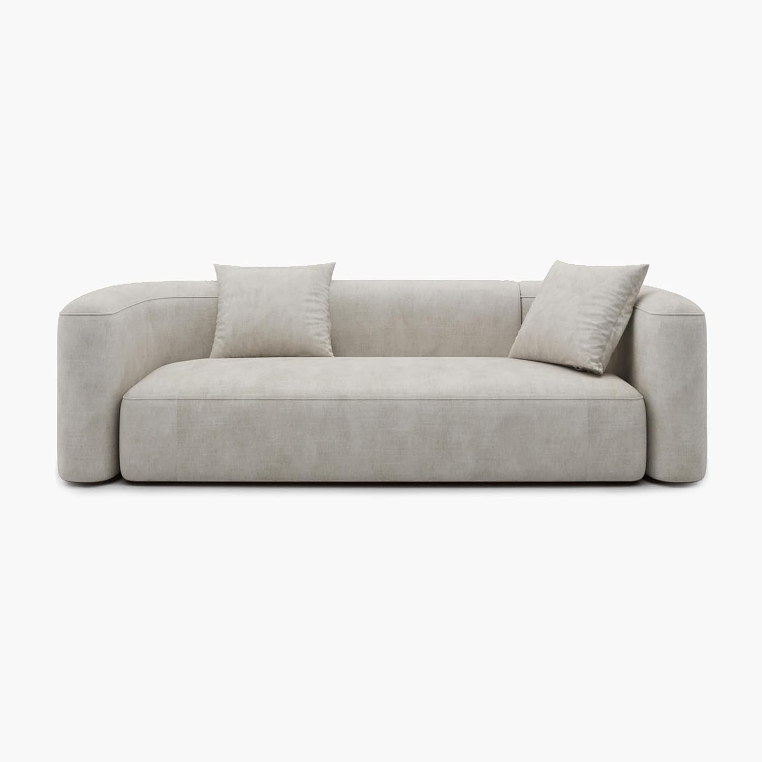 Acanva Luxury Curved Velvet Sofa (3-Seater) | Modern Minimalist Cream Upholstery