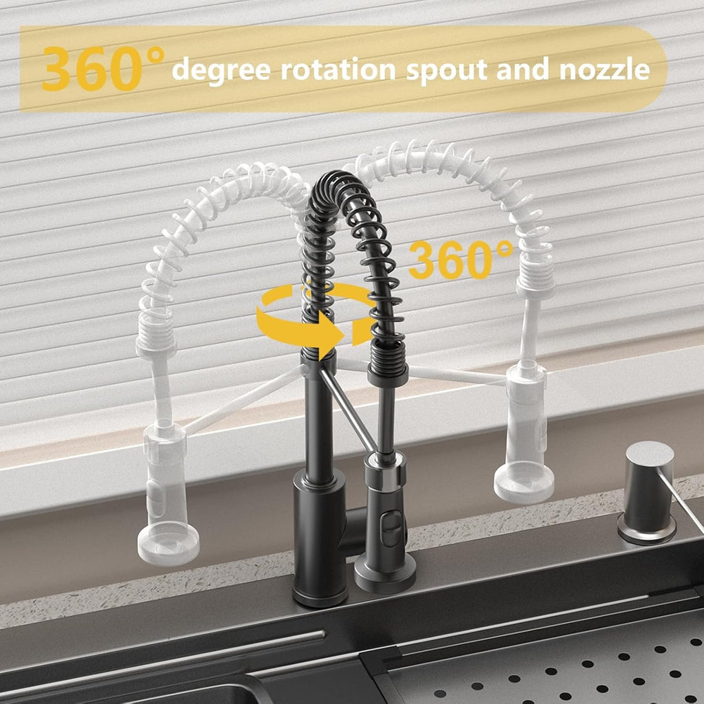 32x19 Black Stainless Steel Drop-In Kitchen Sink – Single Bowl Workstation Sink with Faucet & Accessories