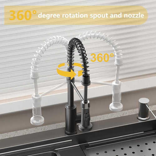 32x19 Black Stainless Steel Drop-In Kitchen Sink – Single Bowl Workstation Sink with Faucet & Accessories