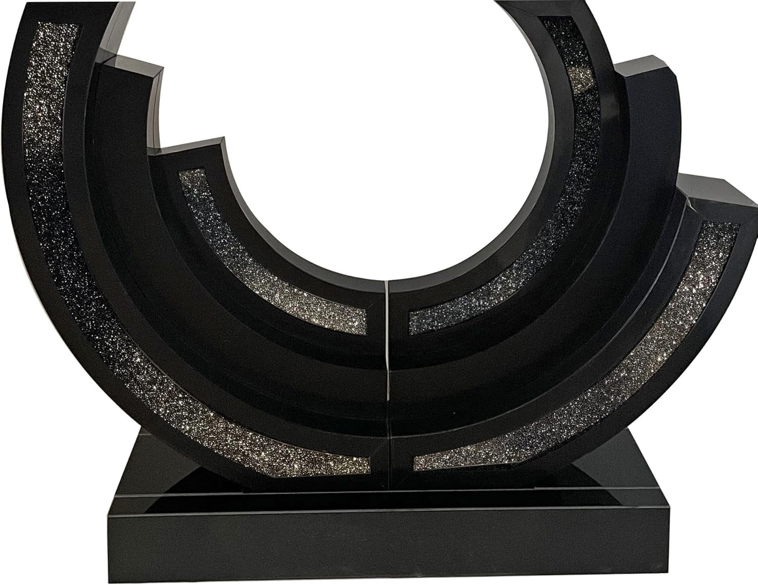 42.9” Mirrored Console Table | Crushed Diamond Inlay Entryway Sofa Table with C-Shaped Base (Black)