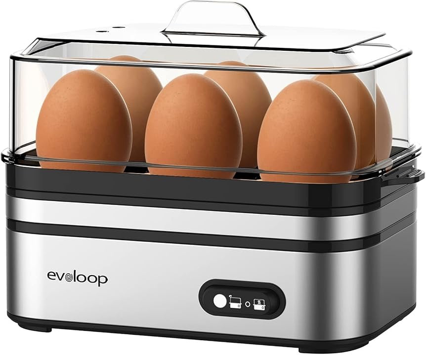 Evoloop Rapid Egg Cooker Electric 6-Egg Capacity | Multi-Function Egg Cooker with Auto Shut-Off (Soft, Medium, Hard Boiled & Poacher)