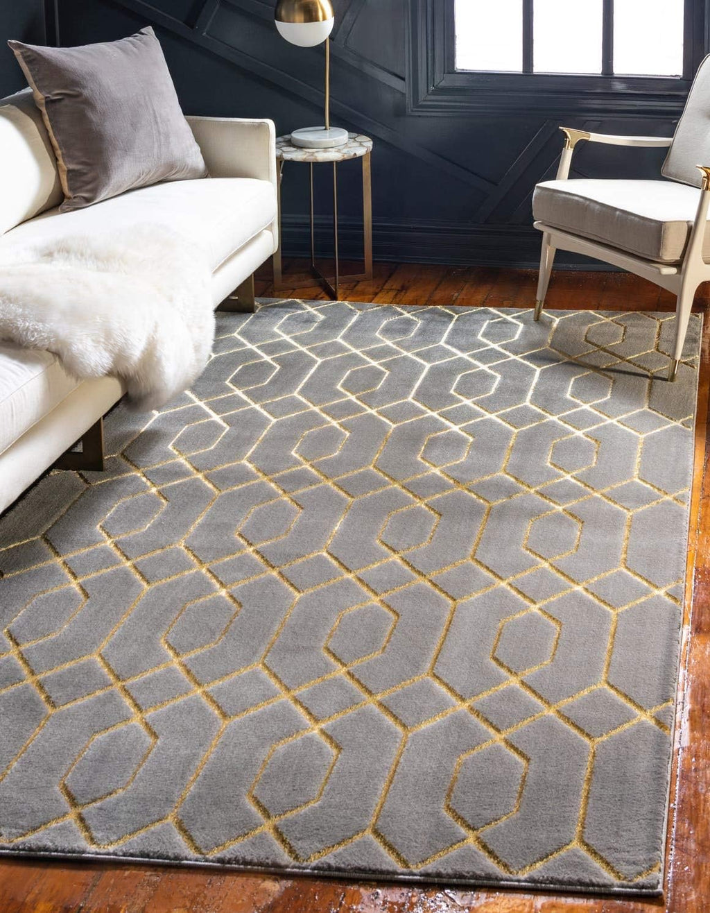 Unique Loom Marilyn Monroe Glam Trellis Area Rug | Gray & Gold 5' x 8'