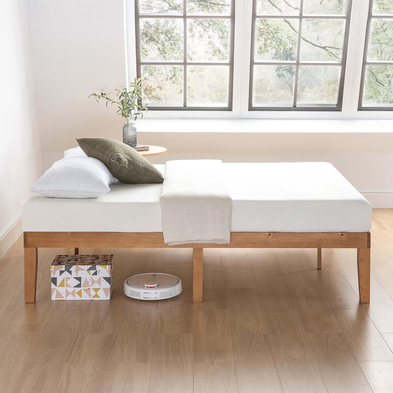 Mellow Naturalista Classic 16" Solid Wood King Platform Bed | Natural Pine Frame with Wooden Slats