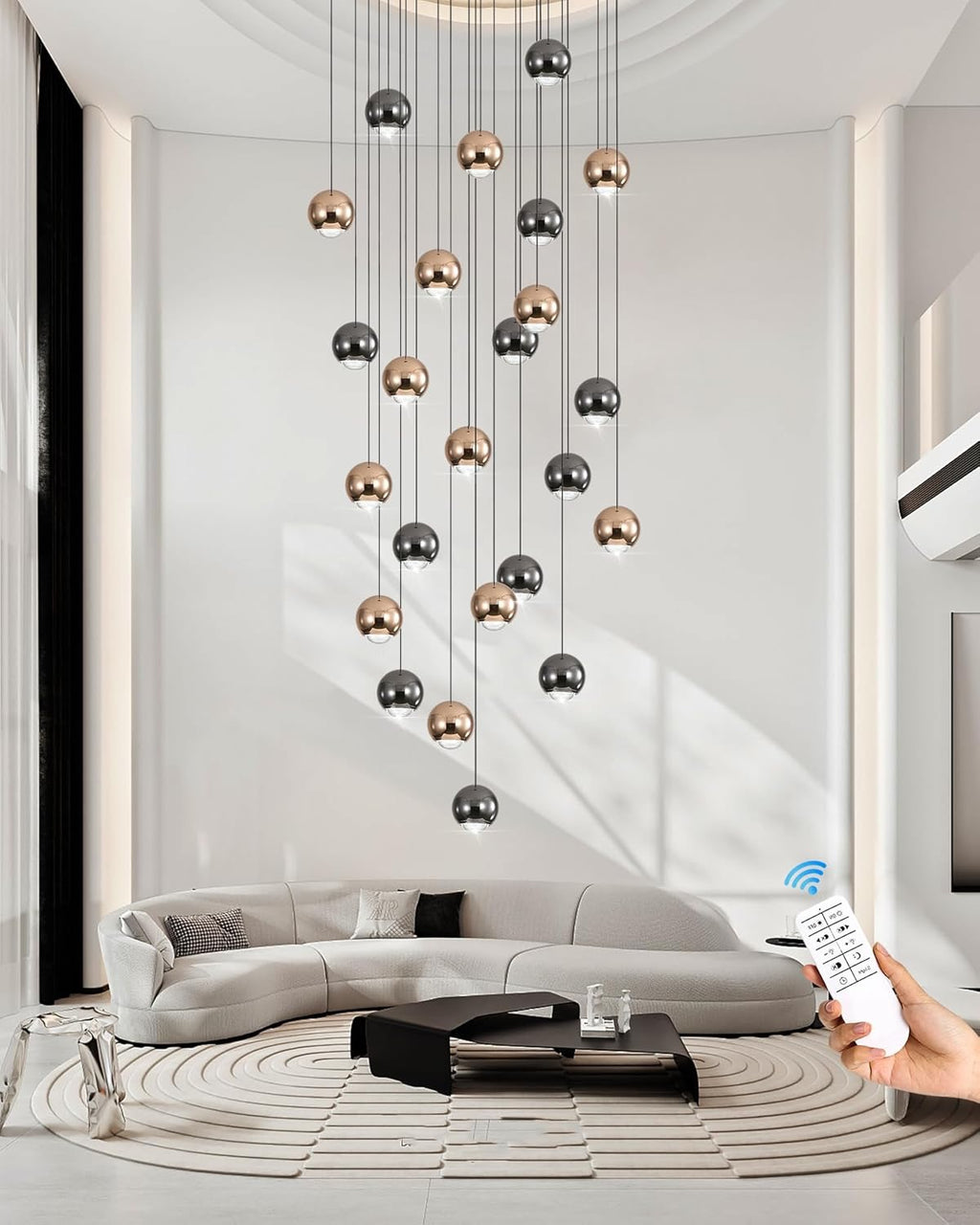 ykolupty 24 Light LED Staircase Chandelier Black Gold | Modern Crystal High Ceiling Entryway Lighting Dimmable 2700K-6000K
