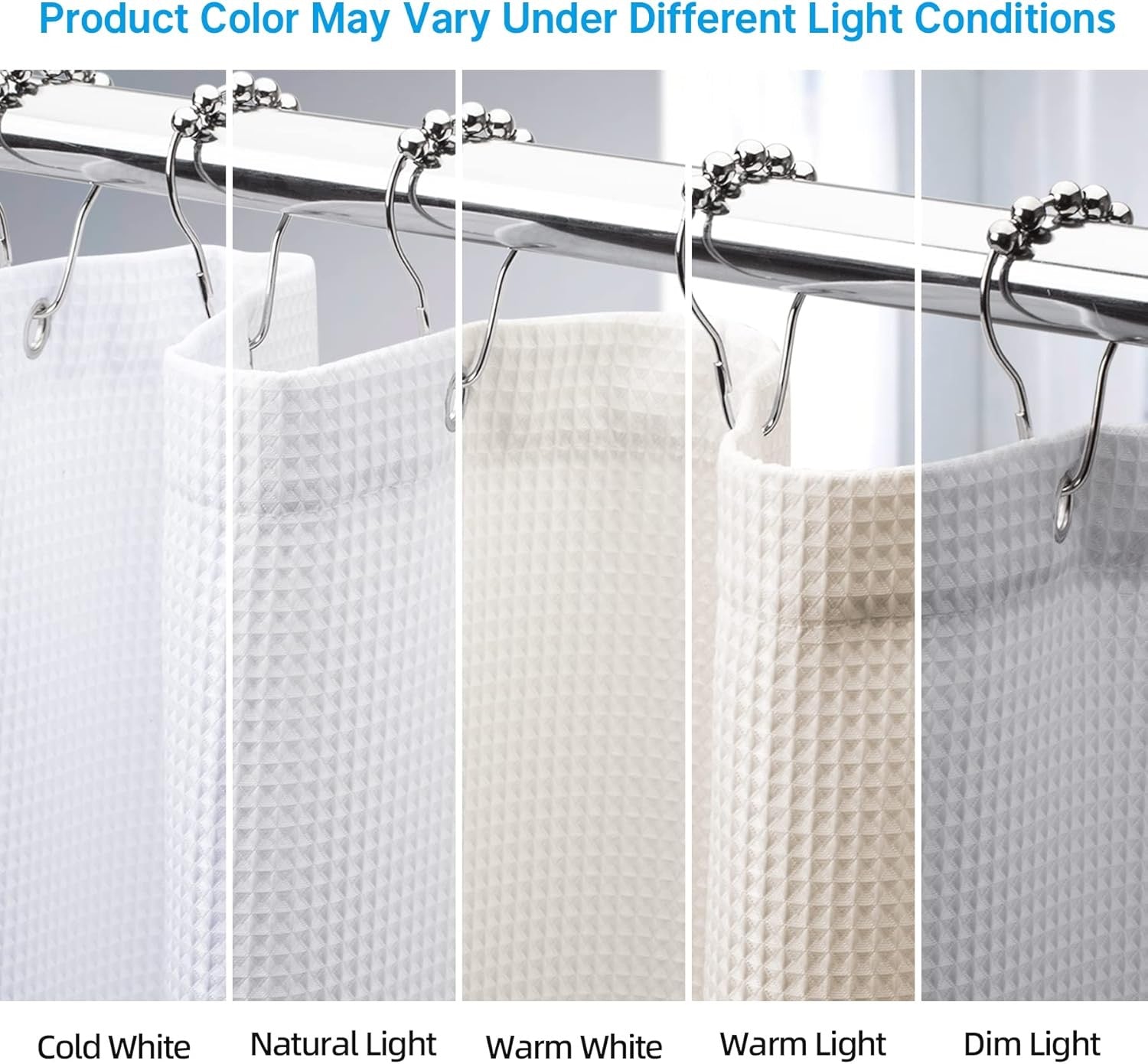 AmazerBath White Waffle Shower Curtain 72x72 | Heavy Duty Hotel Quality Fabric Bathroom Curtain Premium Polyester