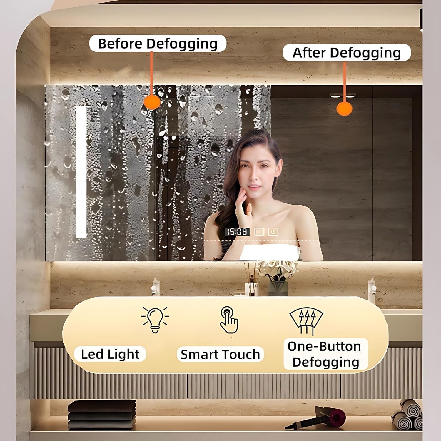 Genpai 88" Modern Floating Bathroom Vanity with Double Sinks | Smart LED Mirror & Defog System | Wall-Mounted Storage