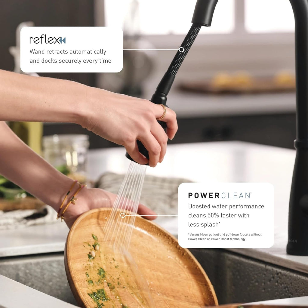 Moen Arbor MotionSense Wave Touchless Kitchen Faucet Matte Black 7594EWBL | Pulldown Sprayer with Power Clean