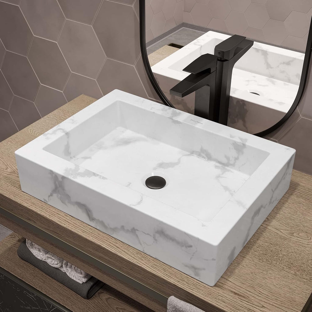 Voltaire 22” White Marble Ceramic Vessel Sink | Sculptural Bathroom Basin