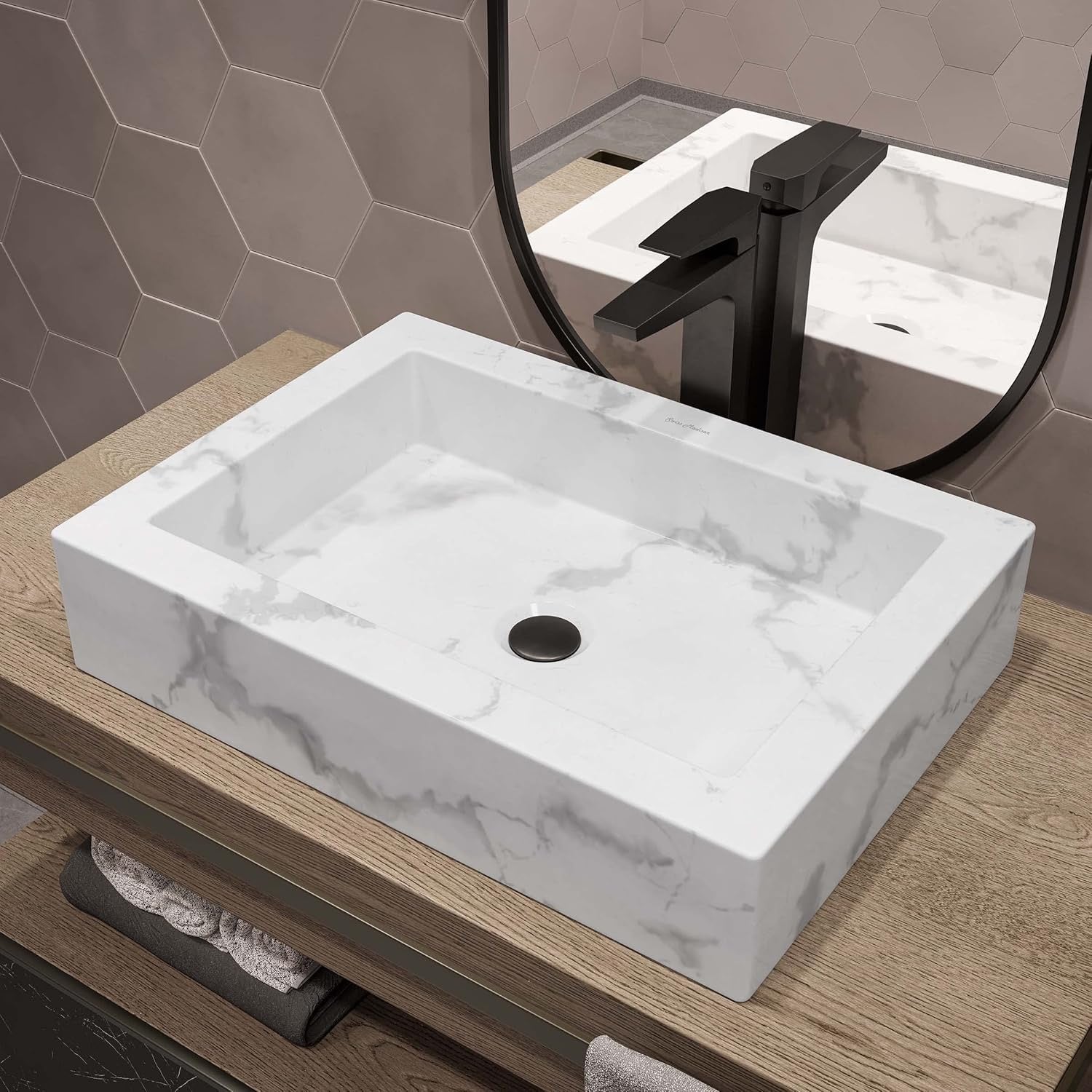 Voltaire 22” White Marble Ceramic Vessel Sink | Sculptural Bathroom Basin
