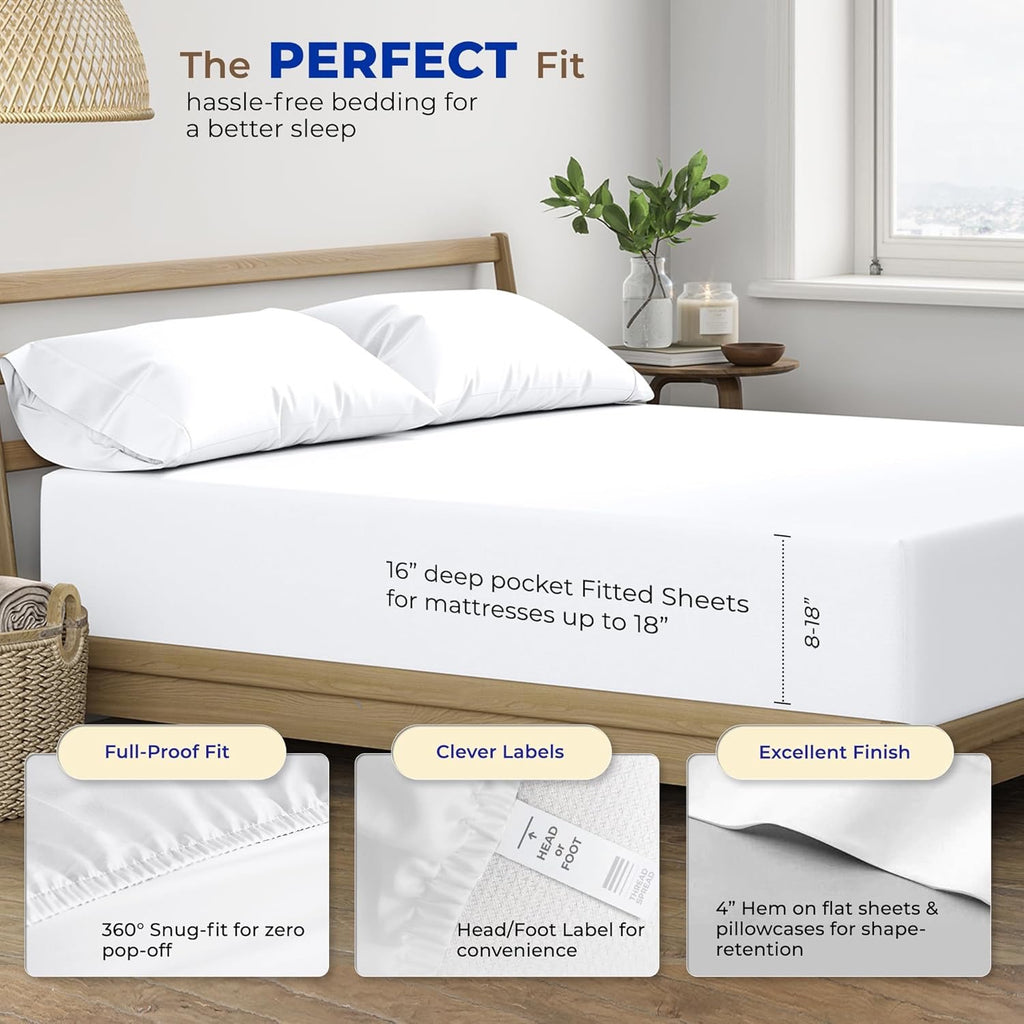 THREAD SPREAD 600 Thread Count Egyptian Cotton King Sheet Set | Cooling Sateen Deep Pocket Sheets – White