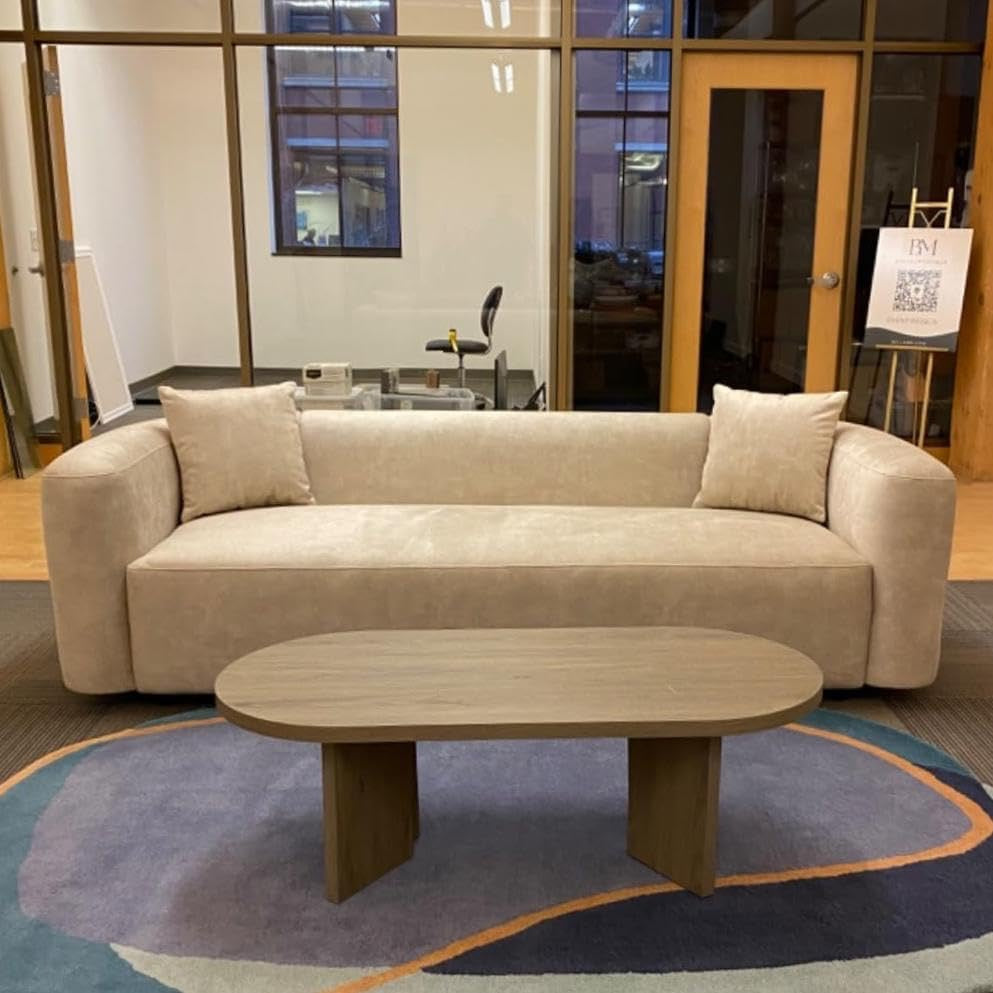 Acanva Luxury Curved Velvet Sofa (3-Seater) | Modern Minimalist Cream Upholstery