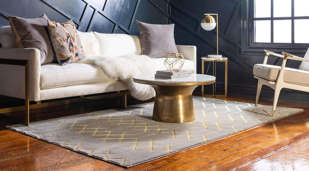 Unique Loom Marilyn Monroe Glam Trellis Area Rug | Gray & Gold 5' x 8'