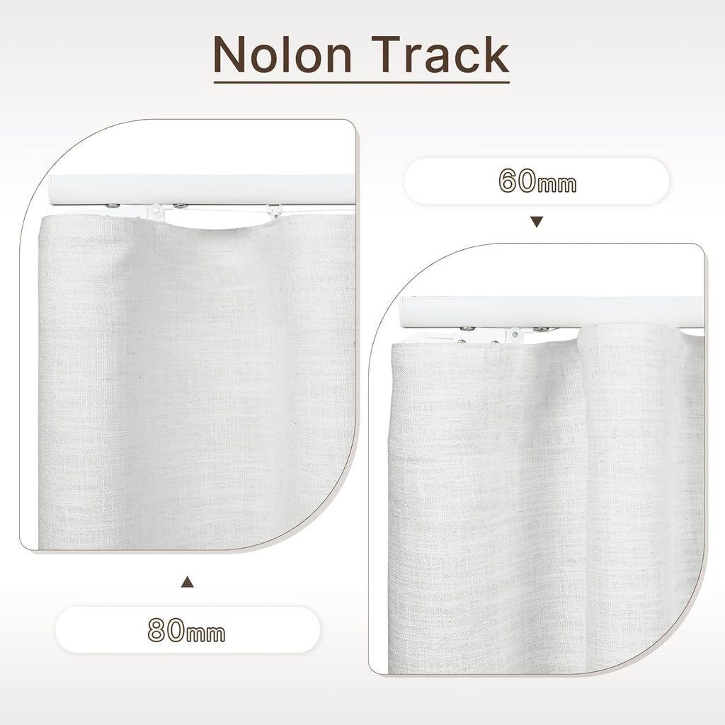 TWOPAGES Custom Ripple Fold Linen Curtains with Ceiling Track Kit – Light Filtering Designer Drapery