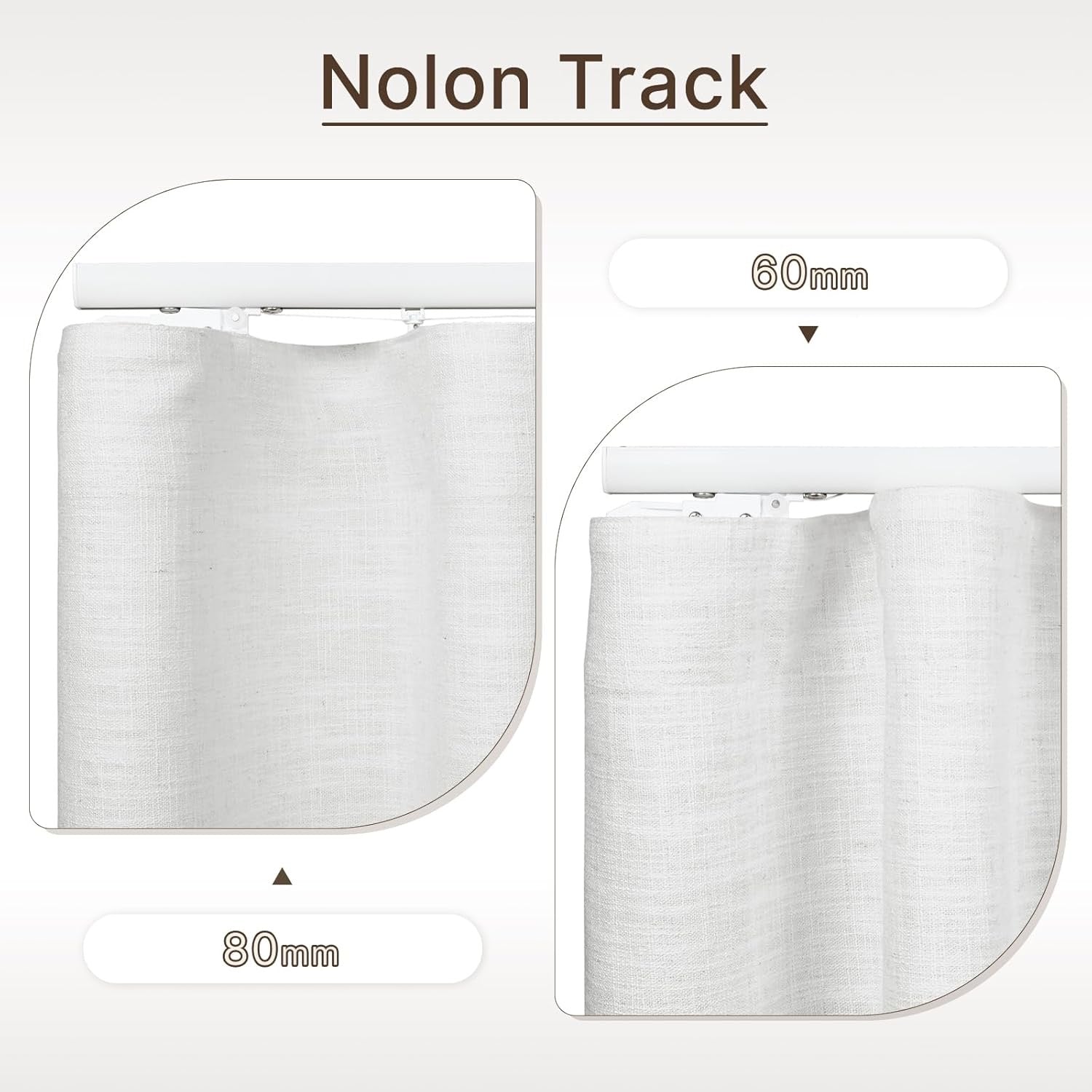 TWOPAGES Custom Ripple Fold Linen Curtains with Ceiling Track Kit – Light Filtering Designer Drapery