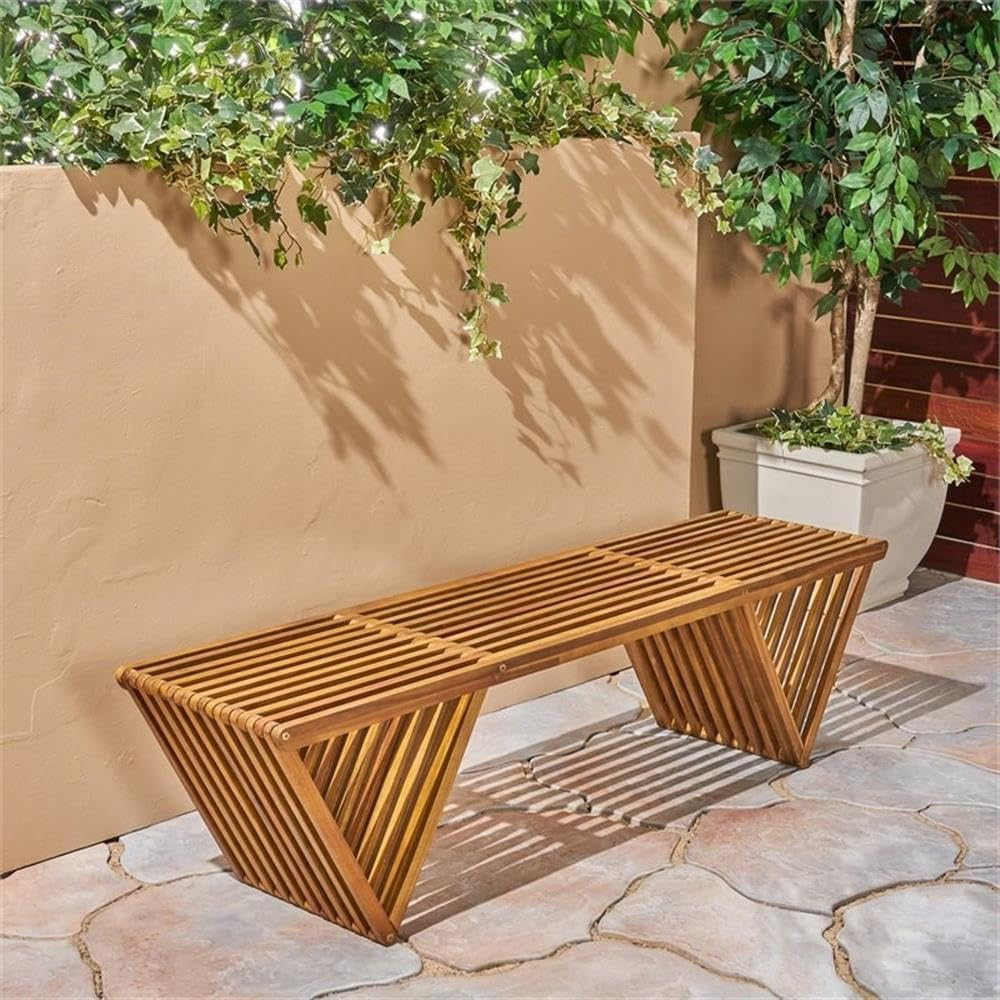 Christopher Knight Esme Outdoor Acacia Wood Bench | Teak Finish Patio & Garden Seating