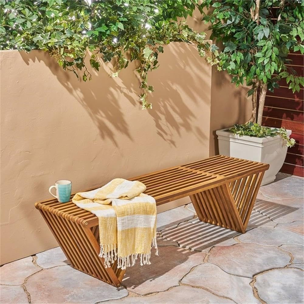 Christopher Knight Esme Outdoor Acacia Wood Bench | Teak Finish Patio & Garden Seating