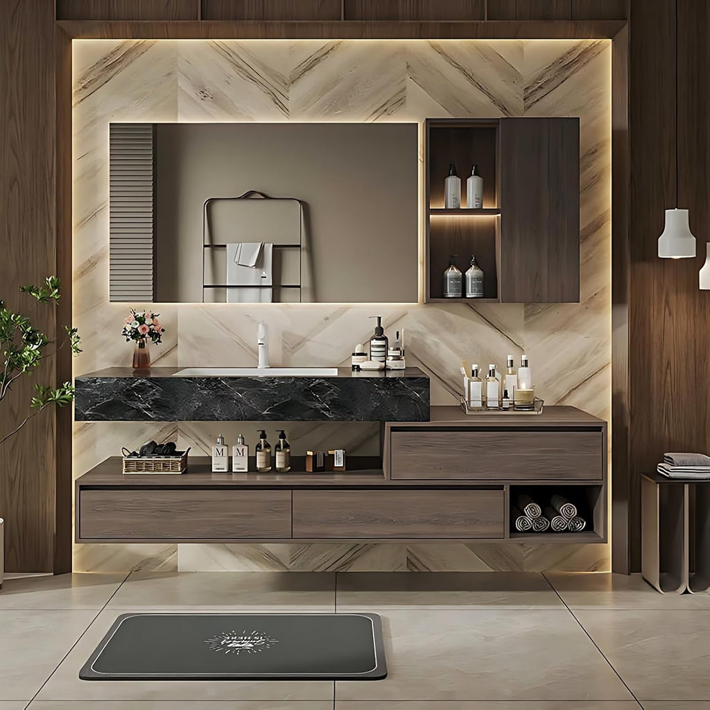 40” Solid Wood Smart Bathroom Vanity | LED Defogging Mirror + Side Storage Cabinet