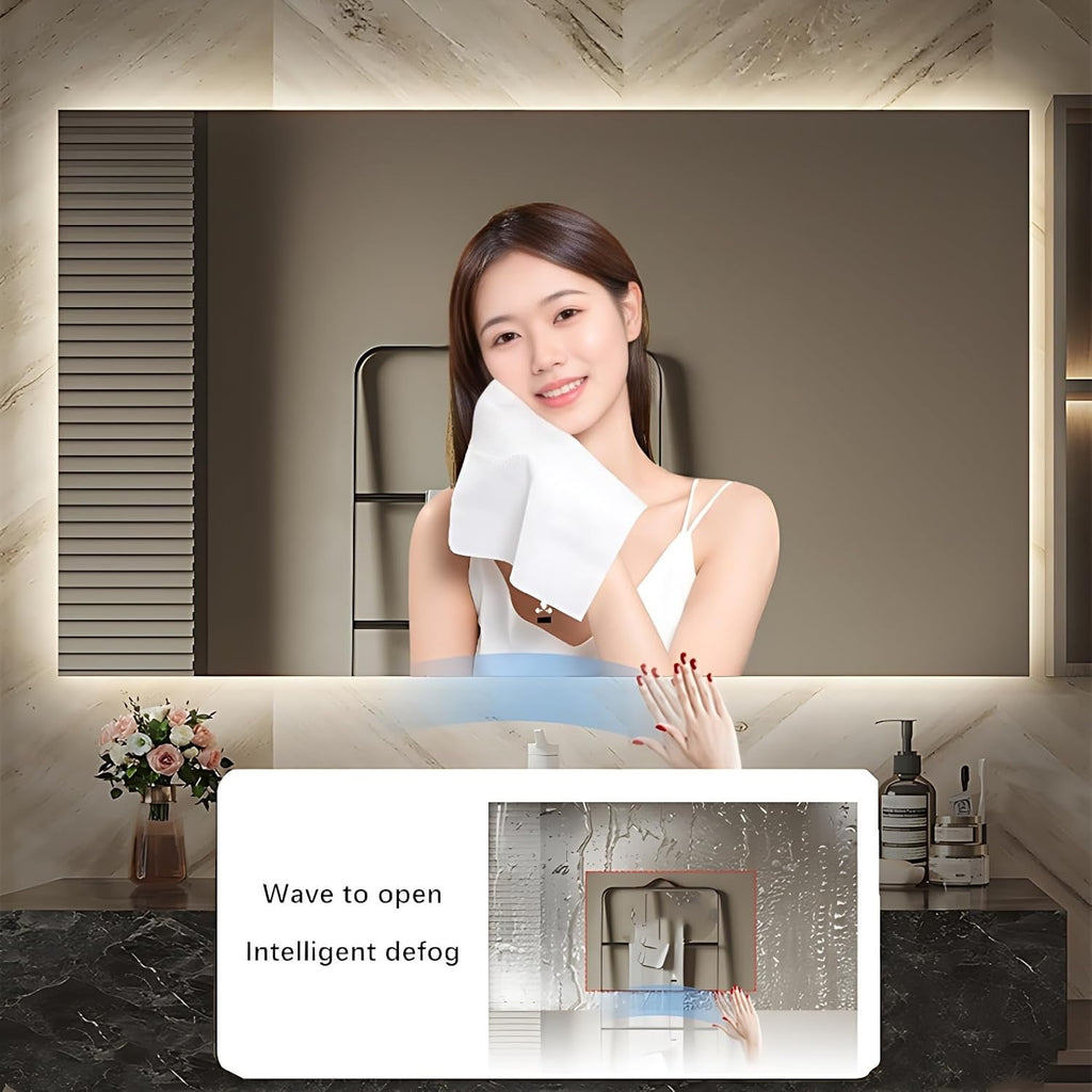 40” Solid Wood Smart Bathroom Vanity | LED Defogging Mirror + Side Storage Cabinet