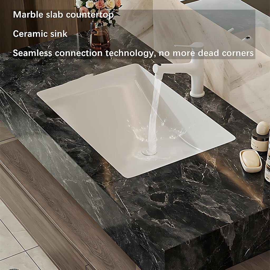 40” Solid Wood Smart Bathroom Vanity | LED Defogging Mirror + Side Storage Cabinet