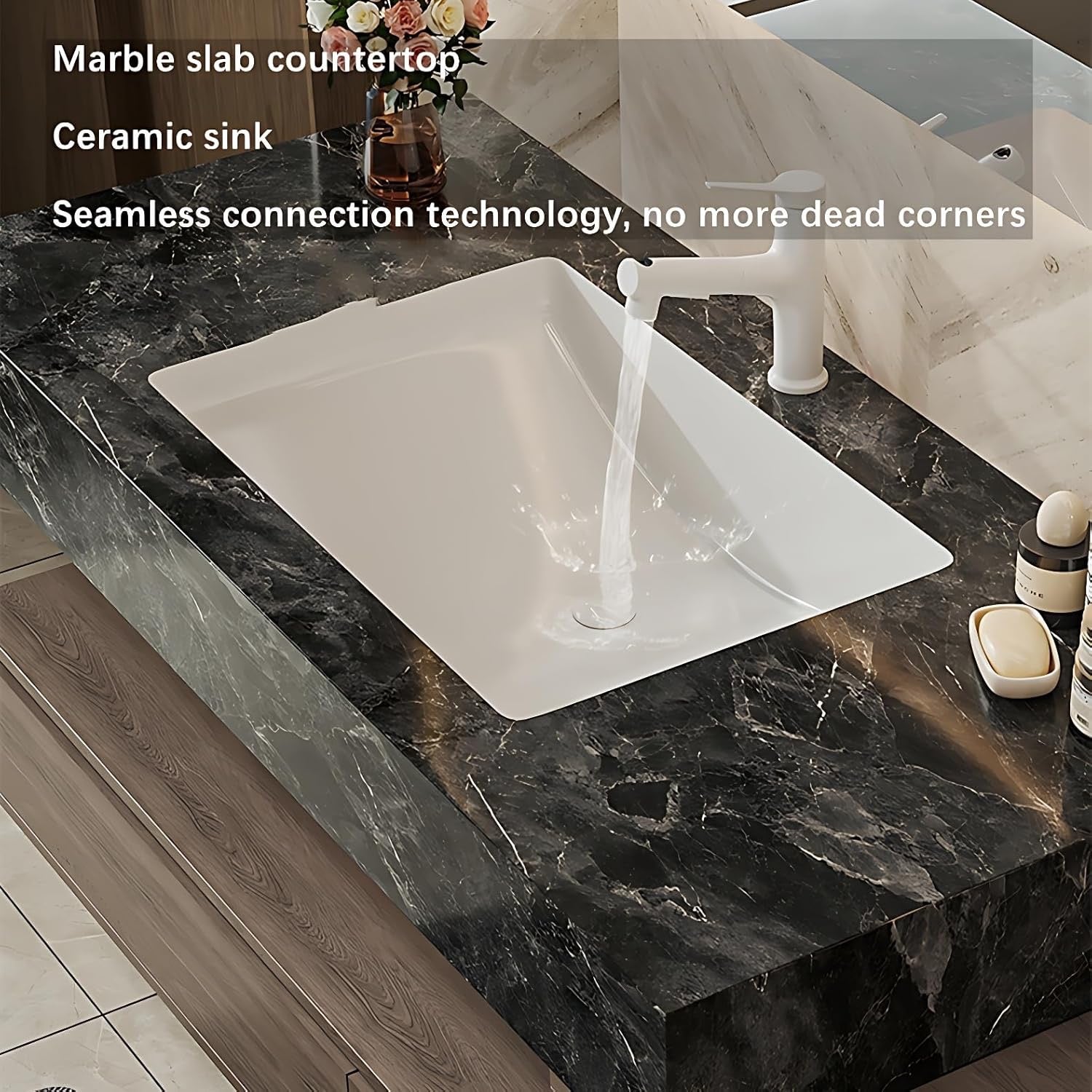 40” Solid Wood Smart Bathroom Vanity | LED Defogging Mirror + Side Storage Cabinet