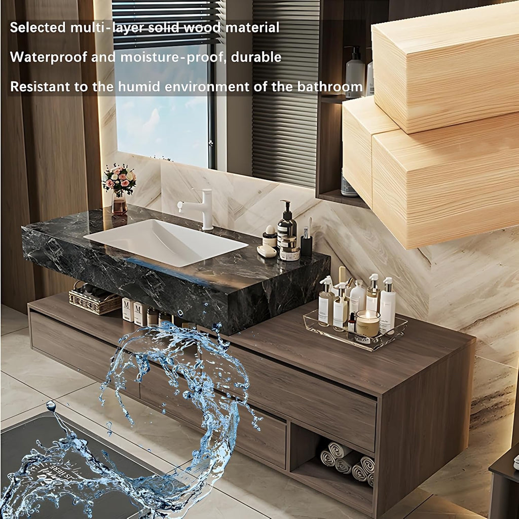 40” Solid Wood Smart Bathroom Vanity | LED Defogging Mirror + Side Storage Cabinet