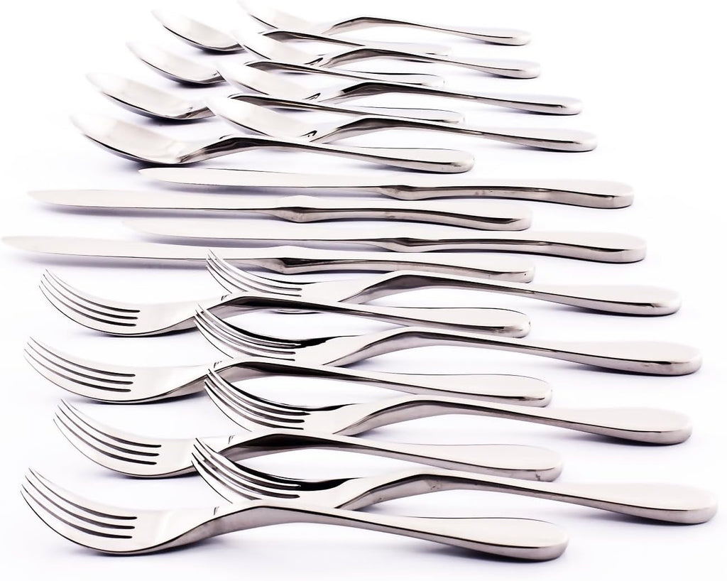 Knork Original Cutlery Flatware Set | 20-Piece 18/10 Stainless Steel Gloss Silver Utensils (Ergonomic Modern Silverware Set)