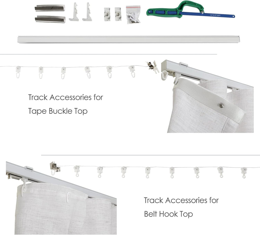 TWOPAGES Custom Ripple Fold Linen Curtains with Ceiling Track Kit – Light Filtering Designer Drapery