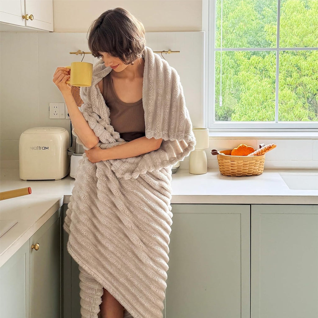 Bedsure GentleSoft Beige Fleece Throw Blanket | Cozy Lightweight Couch Blanket 50" x 70"