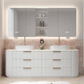 76” Double Sink Floor-Standing Bathroom Vanity | Rock Countertop + Smart LED Defog Mirror Cabinet